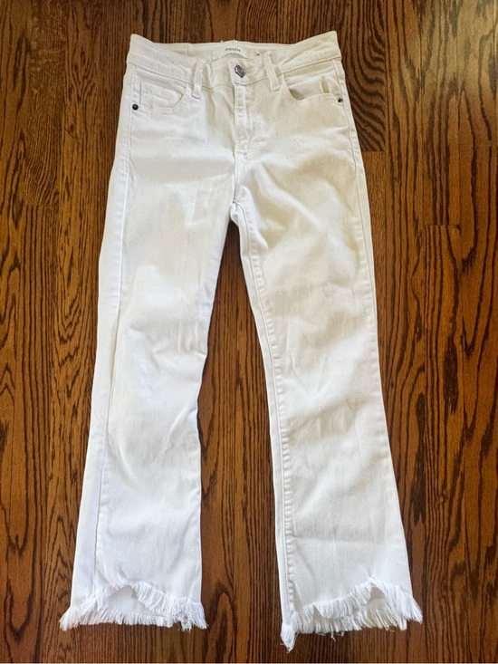 Hidden Denim - Hidden Happi White Crop Flare Jeans Women’s Size 25 Raw Hem Ankle Stretch Denim